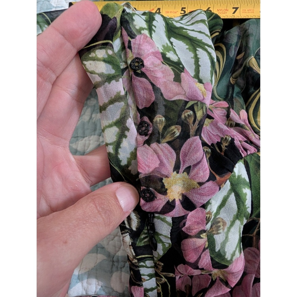 Oscar de la Renta Silk Chiffon Botanical Floral Midi Shirtdress Size 0 NEW liner - Picture 15 of 16